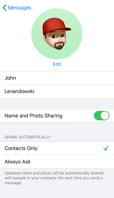 iOS Share Name Photo